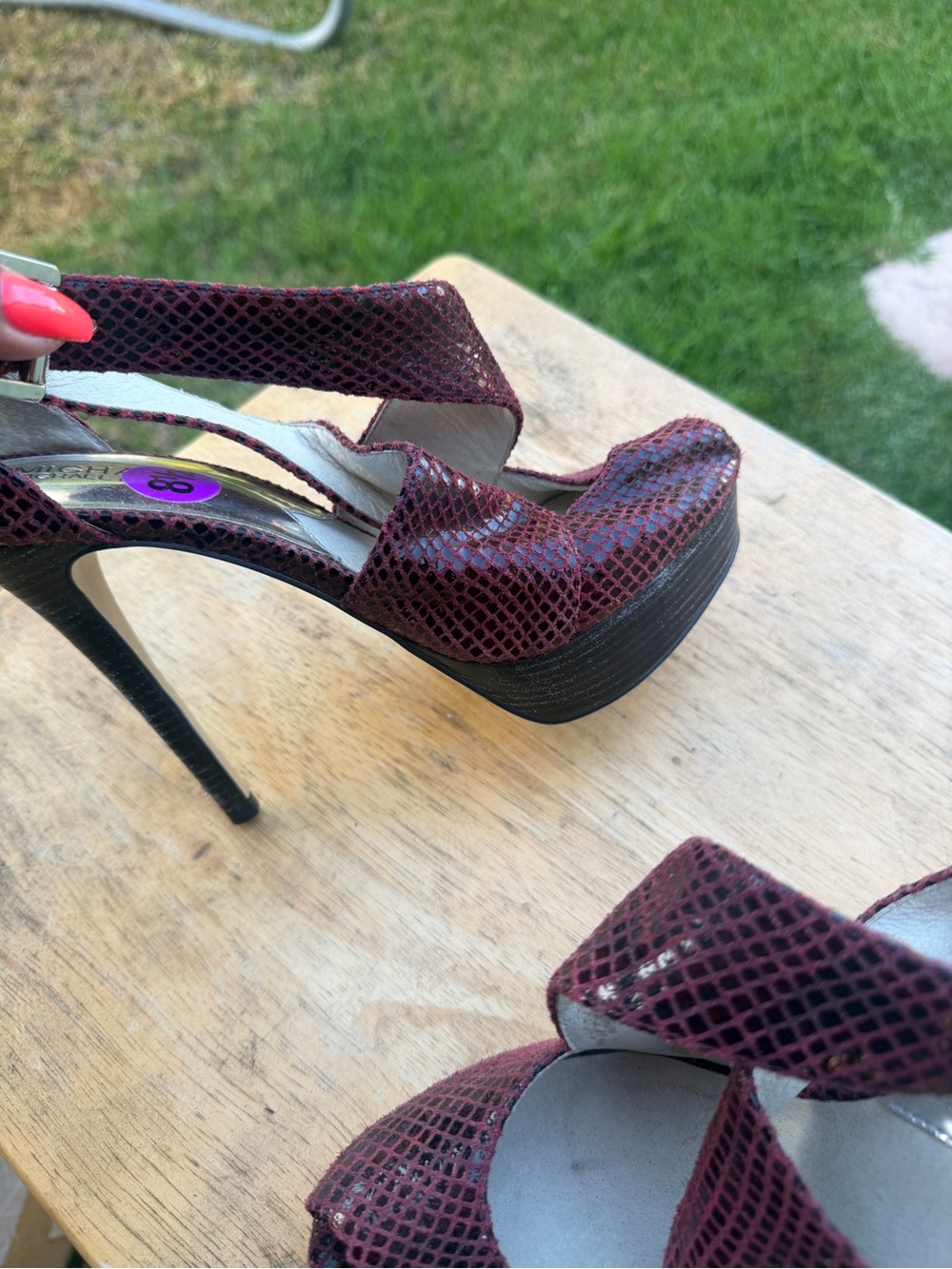 Michael Kors Burgundy Snake-Embossed Platform Slingback Heels